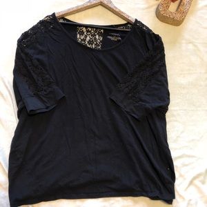 Black Lane Bryant 3/4 Sleeve Shirt with Lace (3X)